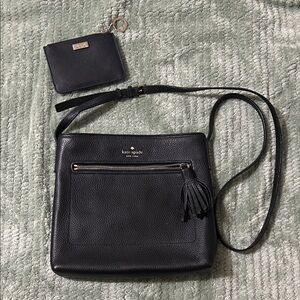 Kate Spade Black Pebbled Leather Crossbody Bag and Matching Coin/Card Wallet